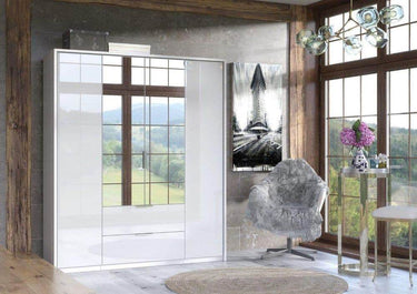 Rado 4-Door 2-Drawer White High Gloss Mirrored Wardrobe with Ample Storage - UK Luxury Furniture